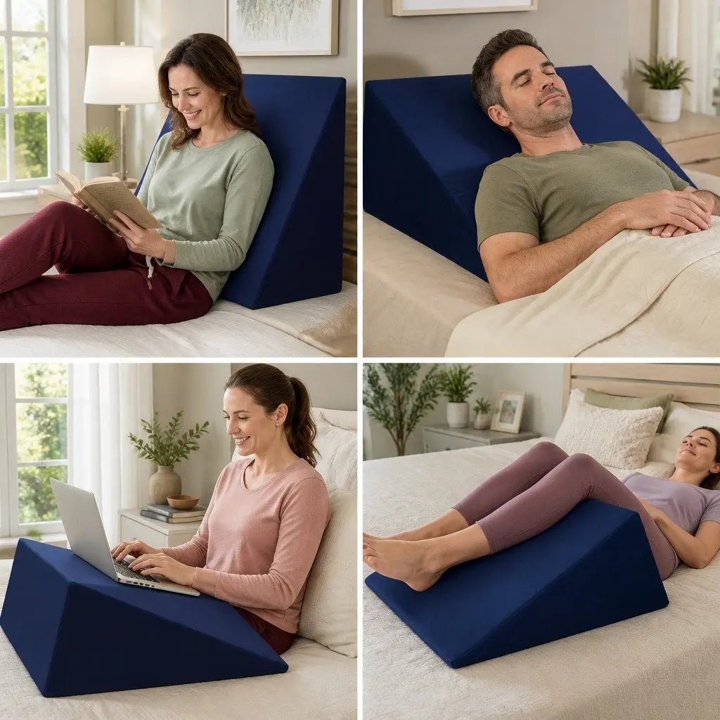Bed Wedge Support Pillow Memory Foam 62 x 64 x 30cm Blue Removable Waterproof Cover