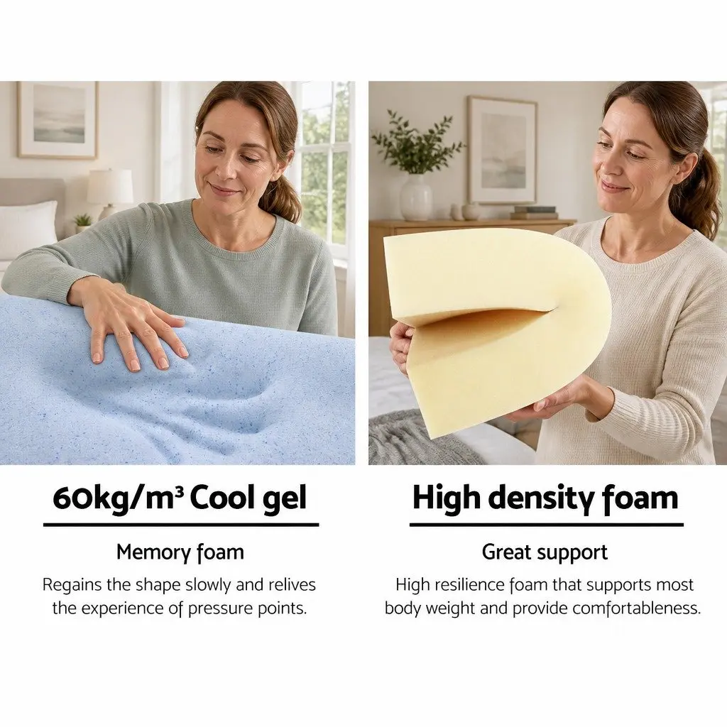 Bed Wedge Support Pillow Memory Foam 62 x 64 x 30cm Blue Removable Waterproof Cover