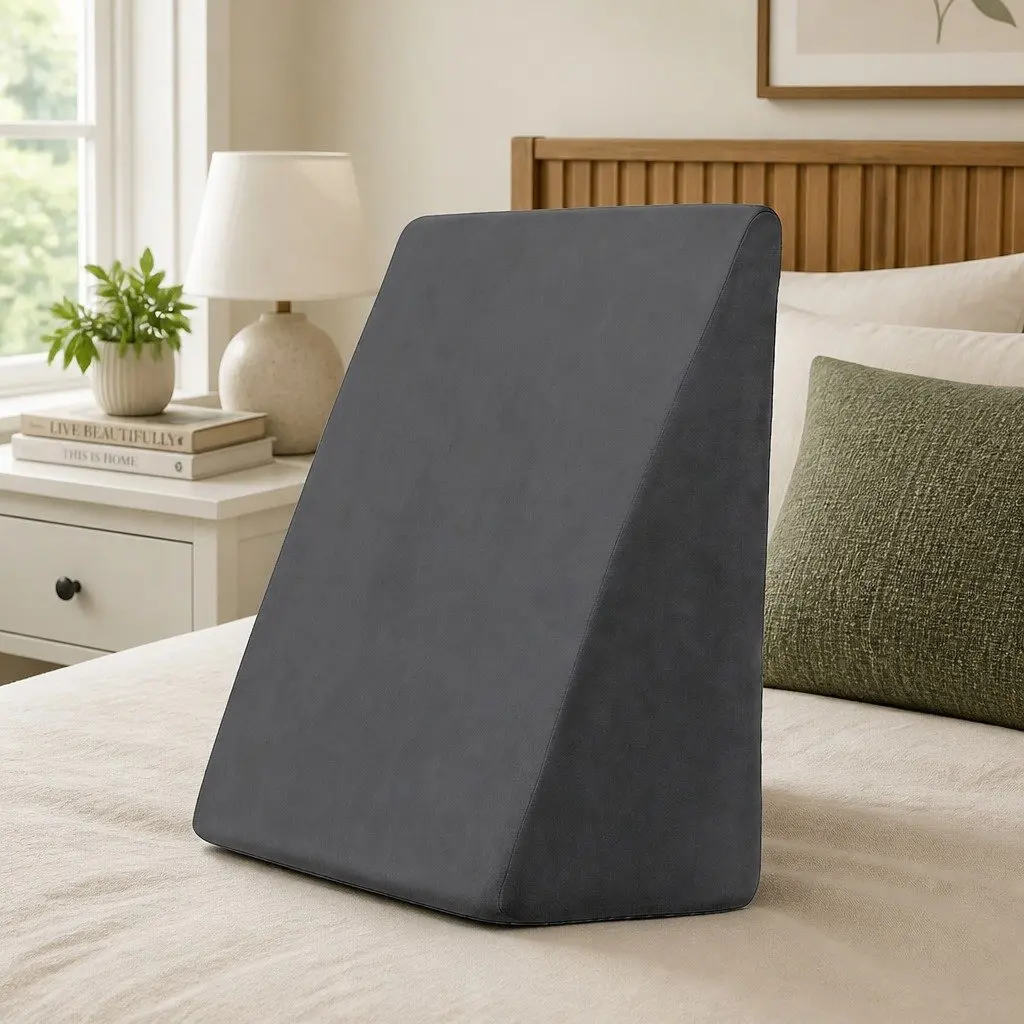 Wedge Pillow Memory Foam Grey Ergonomic Support Elevated Sleeping Reading 62 x 30 x 62 cm