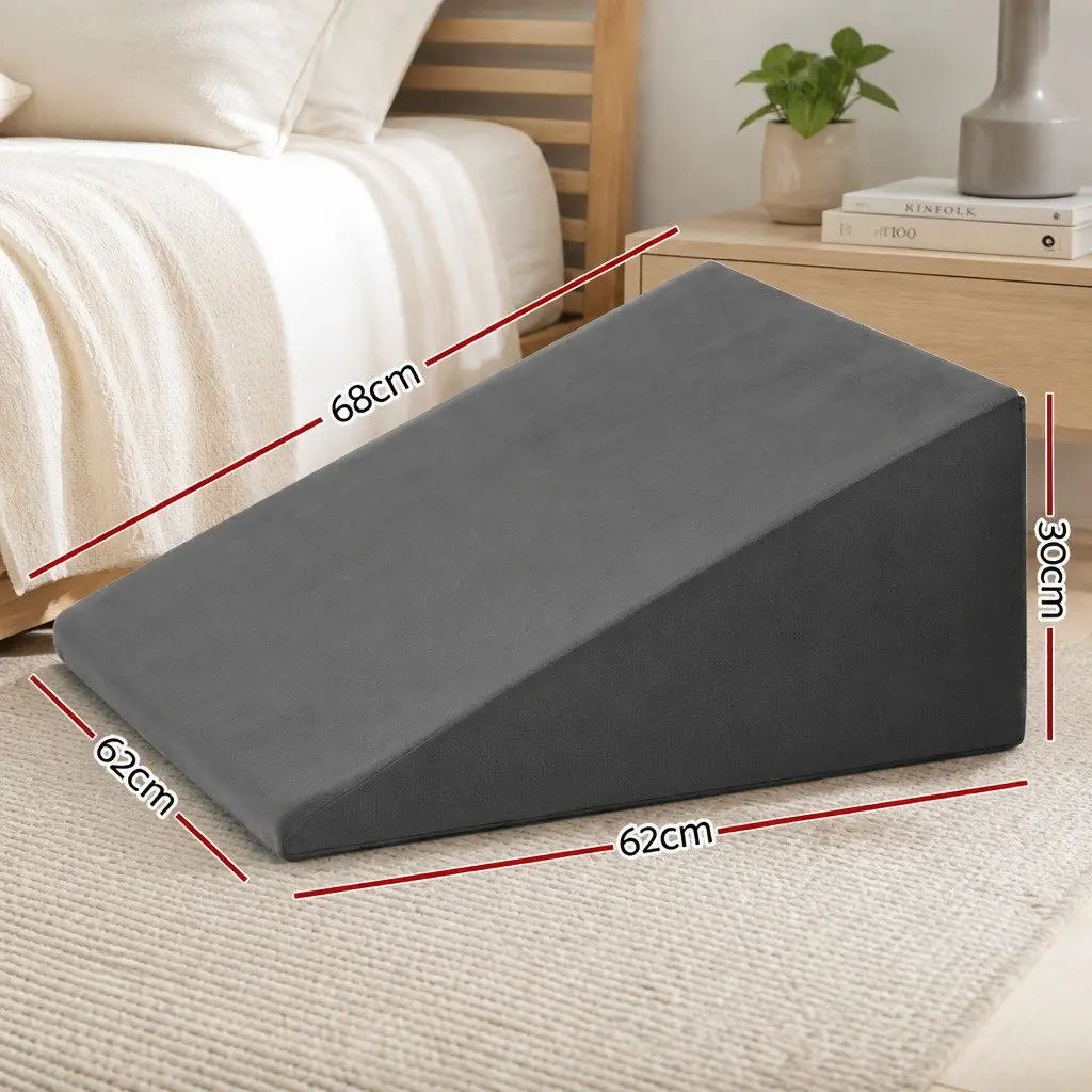Wedge Pillow Memory Foam Grey Ergonomic Support Elevated Sleeping Reading 62 x 30 x 62 cm