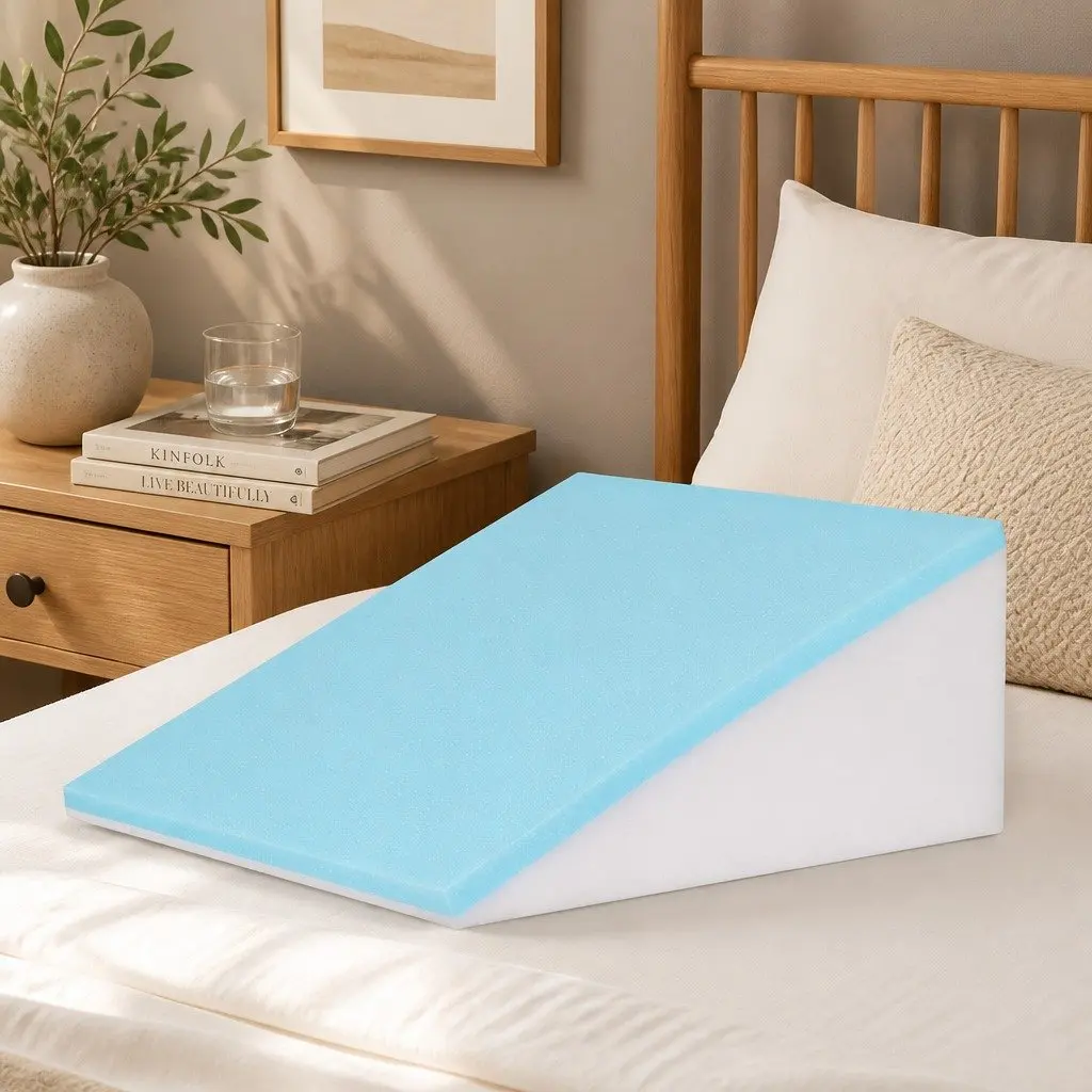 Wedge Pillow Memory Foam Grey Ergonomic Support Elevated Sleeping Reading 62 x 30 x 62 cm