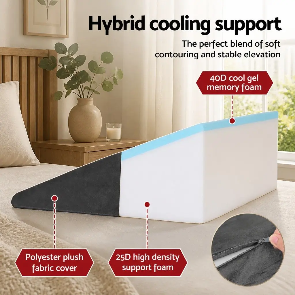 Wedge Pillow Memory Foam Grey Ergonomic Support Elevated Sleeping Reading 62 x 30 x 62 cm