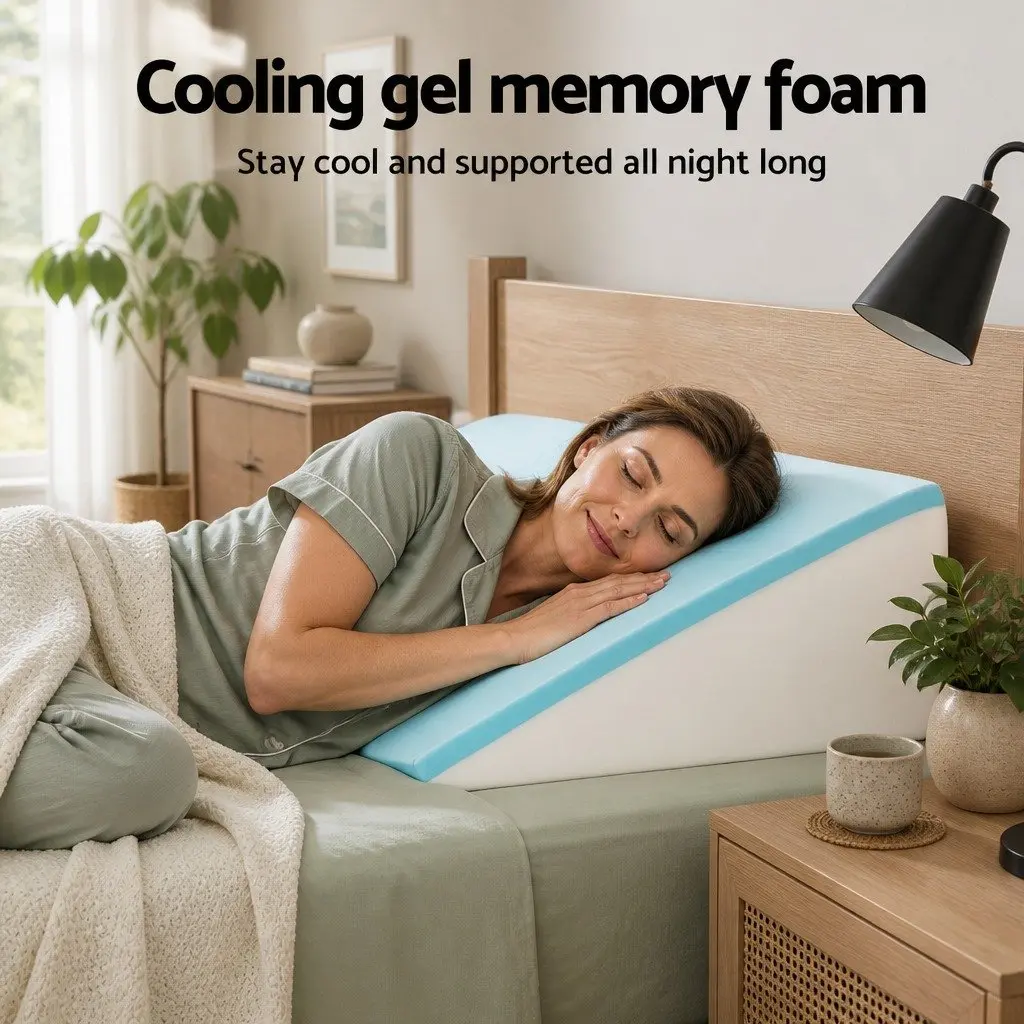 Wedge Pillow Memory Foam Grey Ergonomic Support Elevated Sleeping Reading 62 x 30 x 62 cm