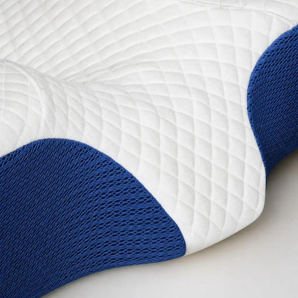 Memory Foam Pillow Neck Support Ergonomic Design Breathable Pillowcase Blue
