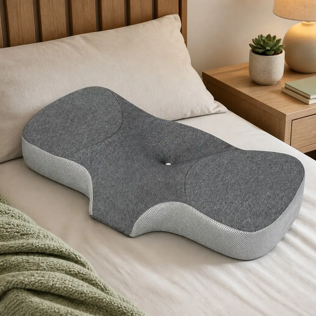 Memory Foam Pillow Ergonomic Neck Support Breathable Removable Cover Grey 67cm x 35cm