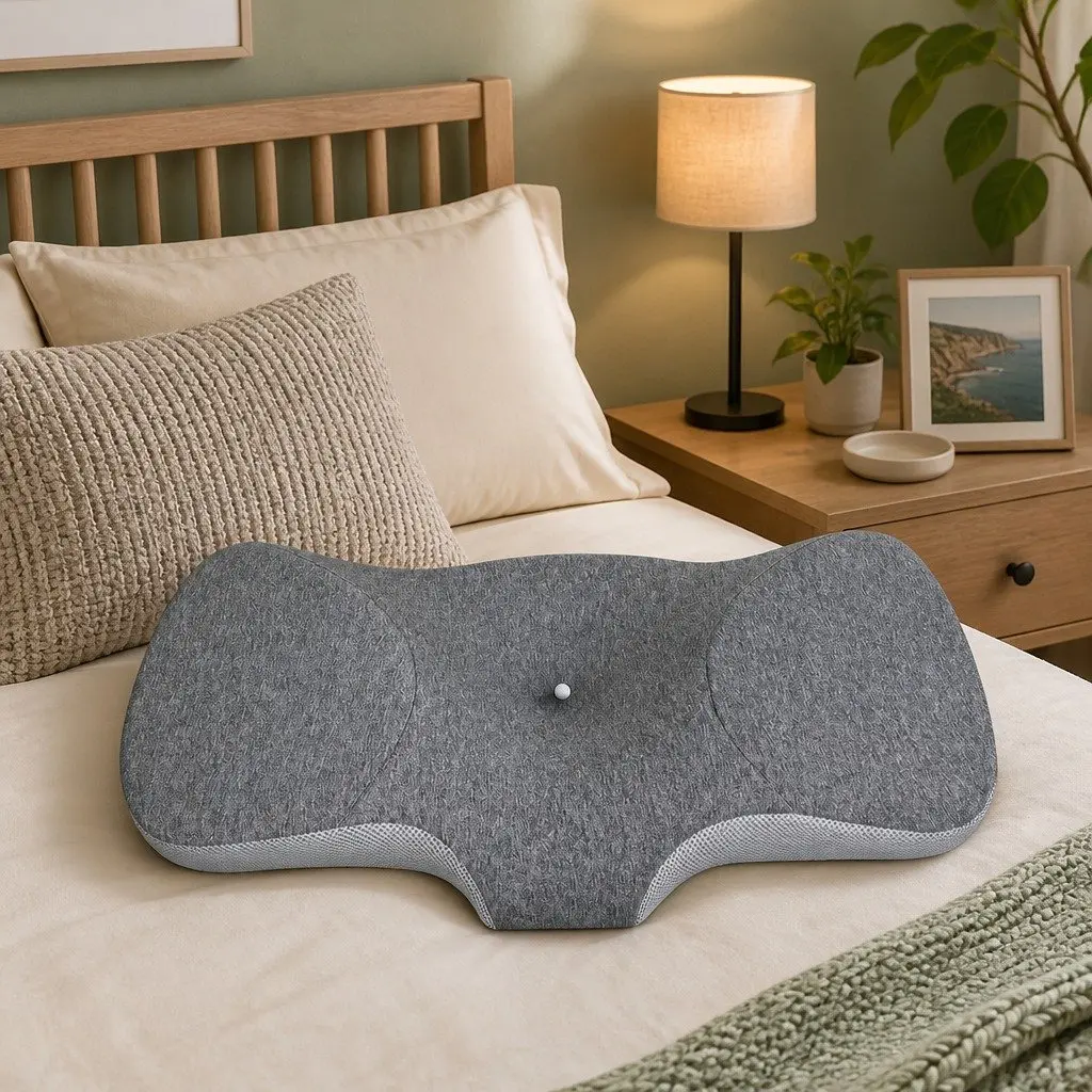 Memory Foam Pillow Ergonomic Neck Support Breathable Removable Cover Grey 67cm x 35cm