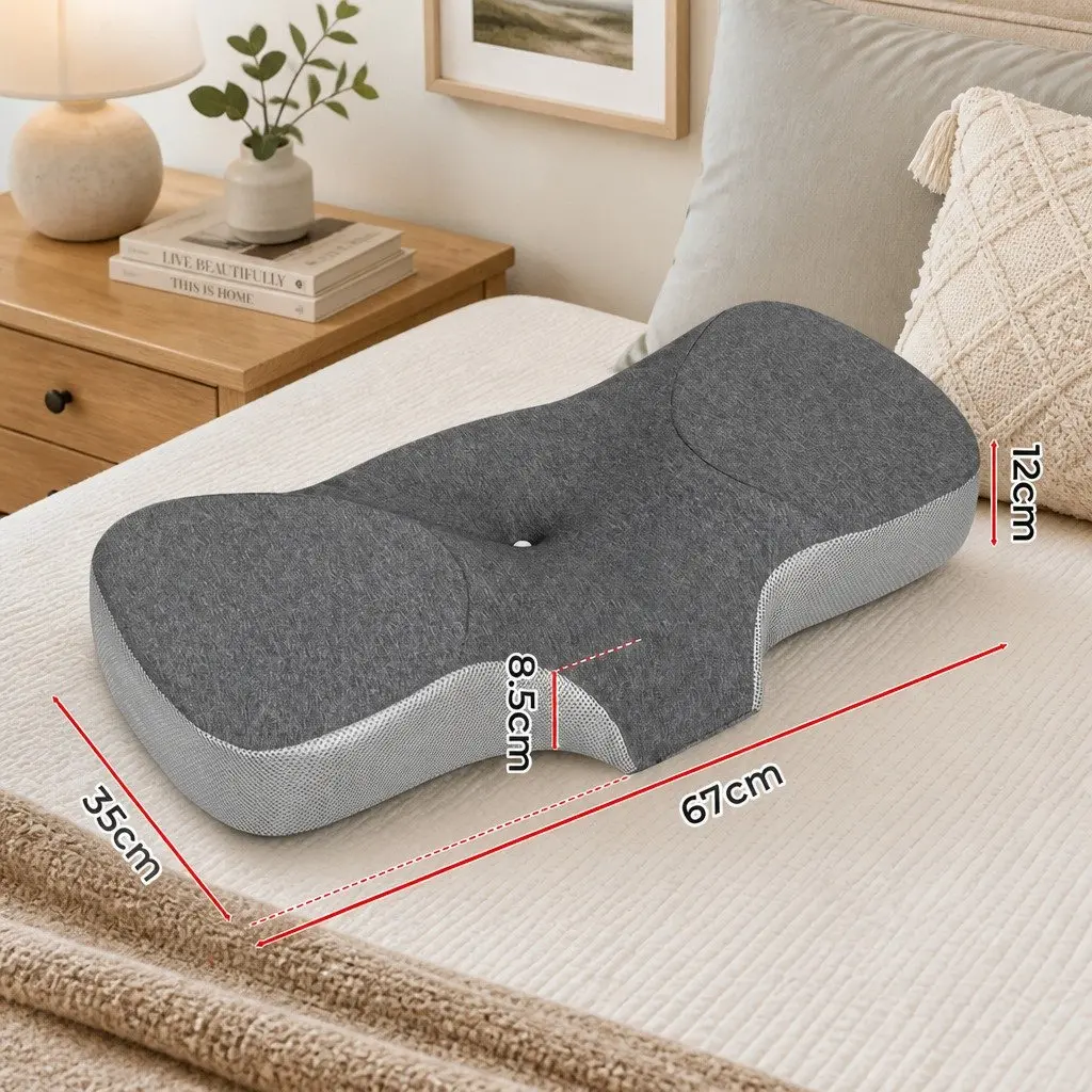 Memory Foam Pillow Ergonomic Neck Support Breathable Removable Cover Grey 67cm x 35cm