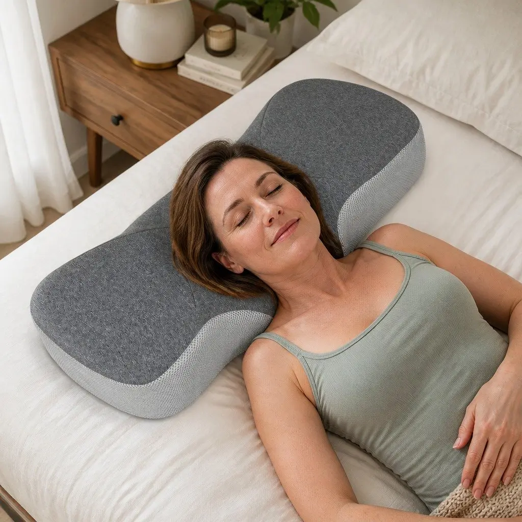 Memory Foam Pillow Ergonomic Neck Support Breathable Removable Cover Grey 67cm x 35cm