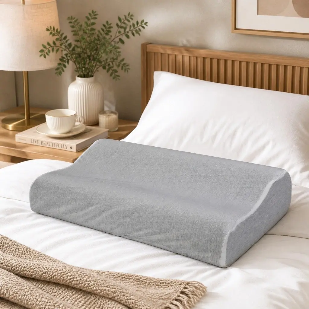 Memory Foam Pillow Pair Bamboo Charcoal Ergonomic Neck Support Grey