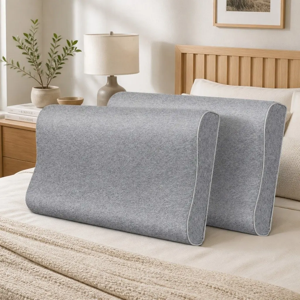 Memory Foam Pillow Pair Bamboo Charcoal Ergonomic Neck Support Grey