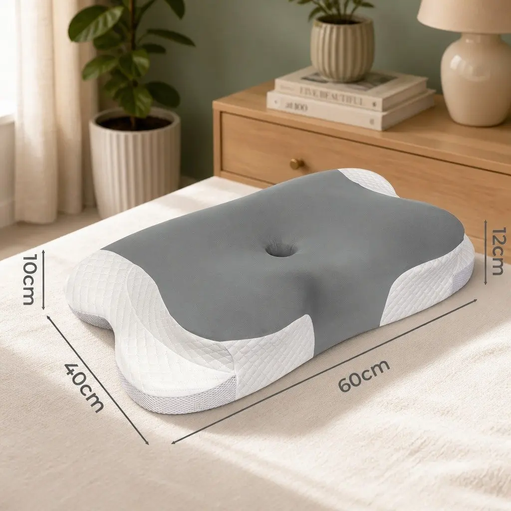 Ergonomic Neck Pillow Memory Foam 60cm x 40cm White Grey 10cm 12cm Support for Back Side Stomach Sleepers