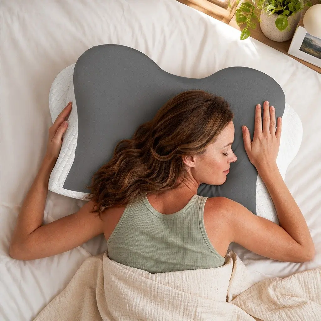 Ergonomic Neck Pillow Memory Foam 60cm x 40cm White Grey 10cm 12cm Support for Back Side Stomach Sleepers