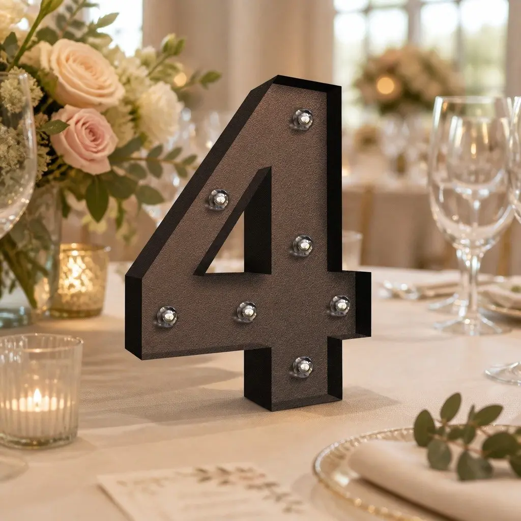 LED Number Light Metal Marquee Style Warm Glow Home Decoration Freestanding for Party Wedding