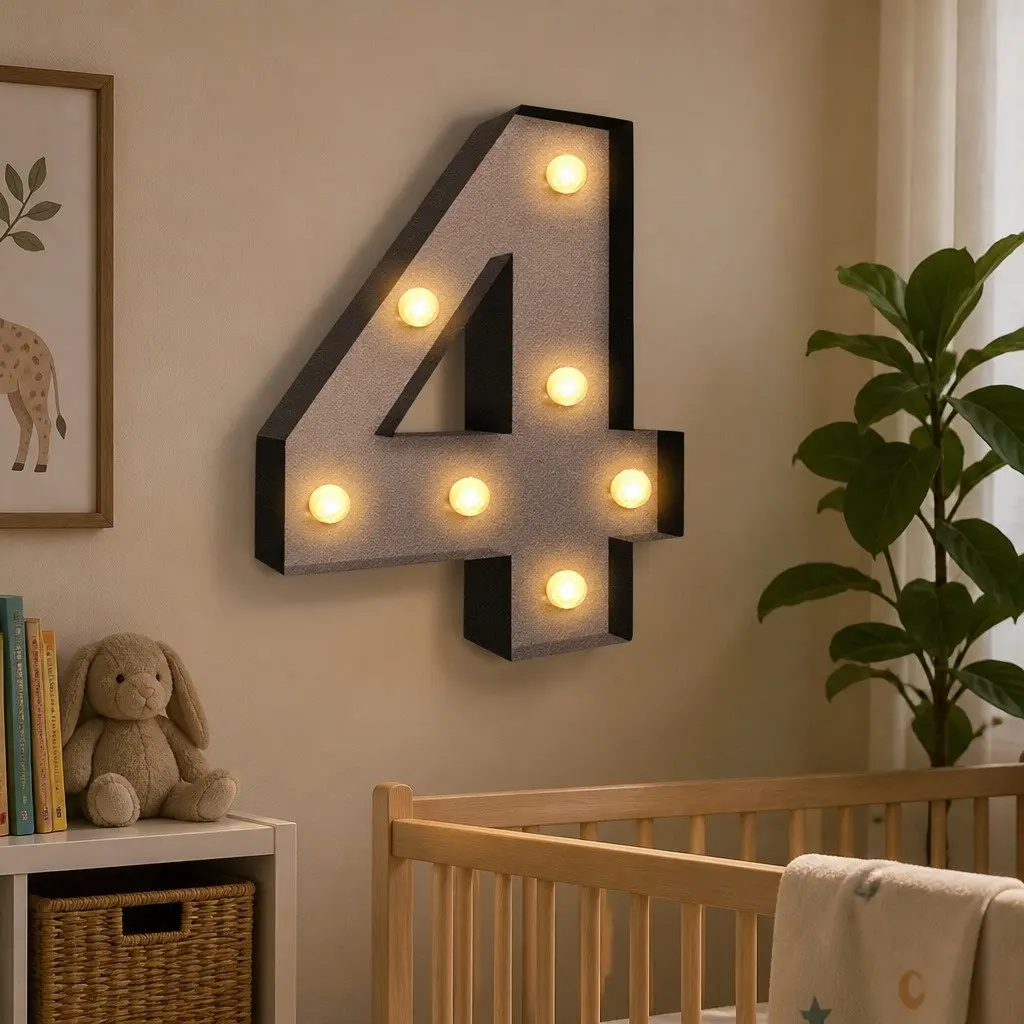 LED Number Light Metal Marquee Style Warm Glow Home Decoration Freestanding for Party Wedding