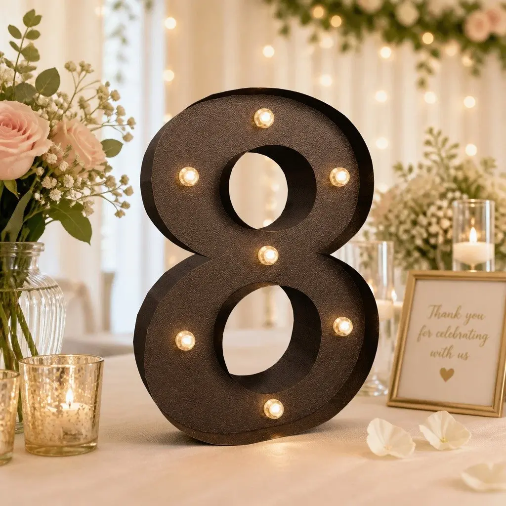 Metal LED Number Light Freestanding Warm Glow Home Decoration for Party Wedding