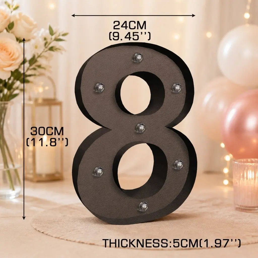 Metal LED Number Light Freestanding Warm Glow Home Decoration for Party Wedding
