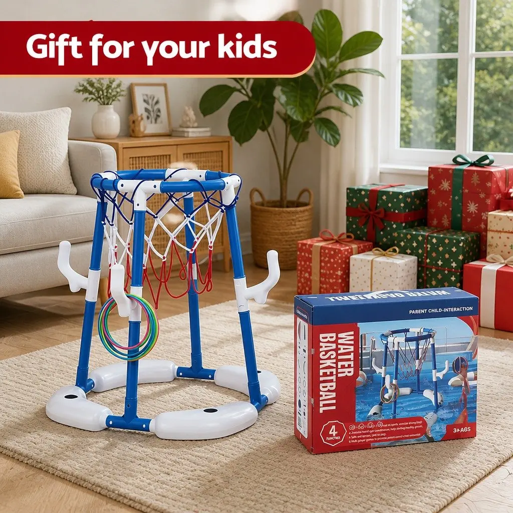 Kids Basketball Hoop Ring Toss Activity Centre Blue 43 x 33 x 77-105 cm Indoor Outdoor