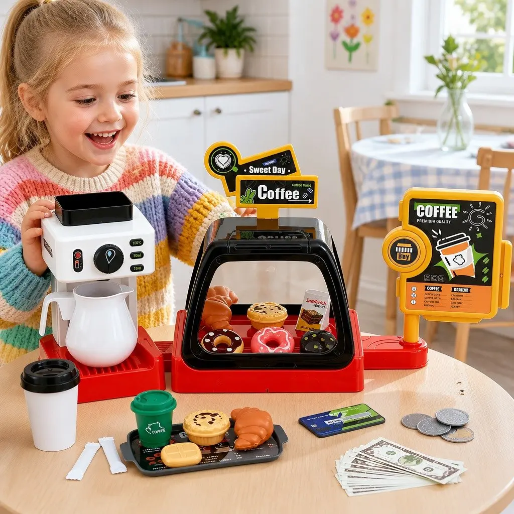 Kids Pretend Play Coffee Shop Set Plastic 44 x 13 x 20 cm Multicolour