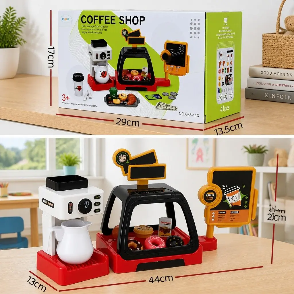 Kids Pretend Play Coffee Shop Set Plastic 44 x 13 x 20 cm Multicolour
