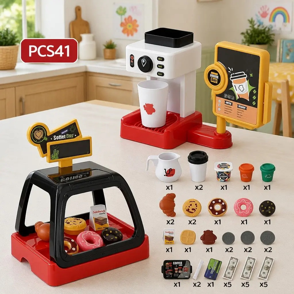 Kids Pretend Play Coffee Shop Set Plastic 44 x 13 x 20 cm Multicolour