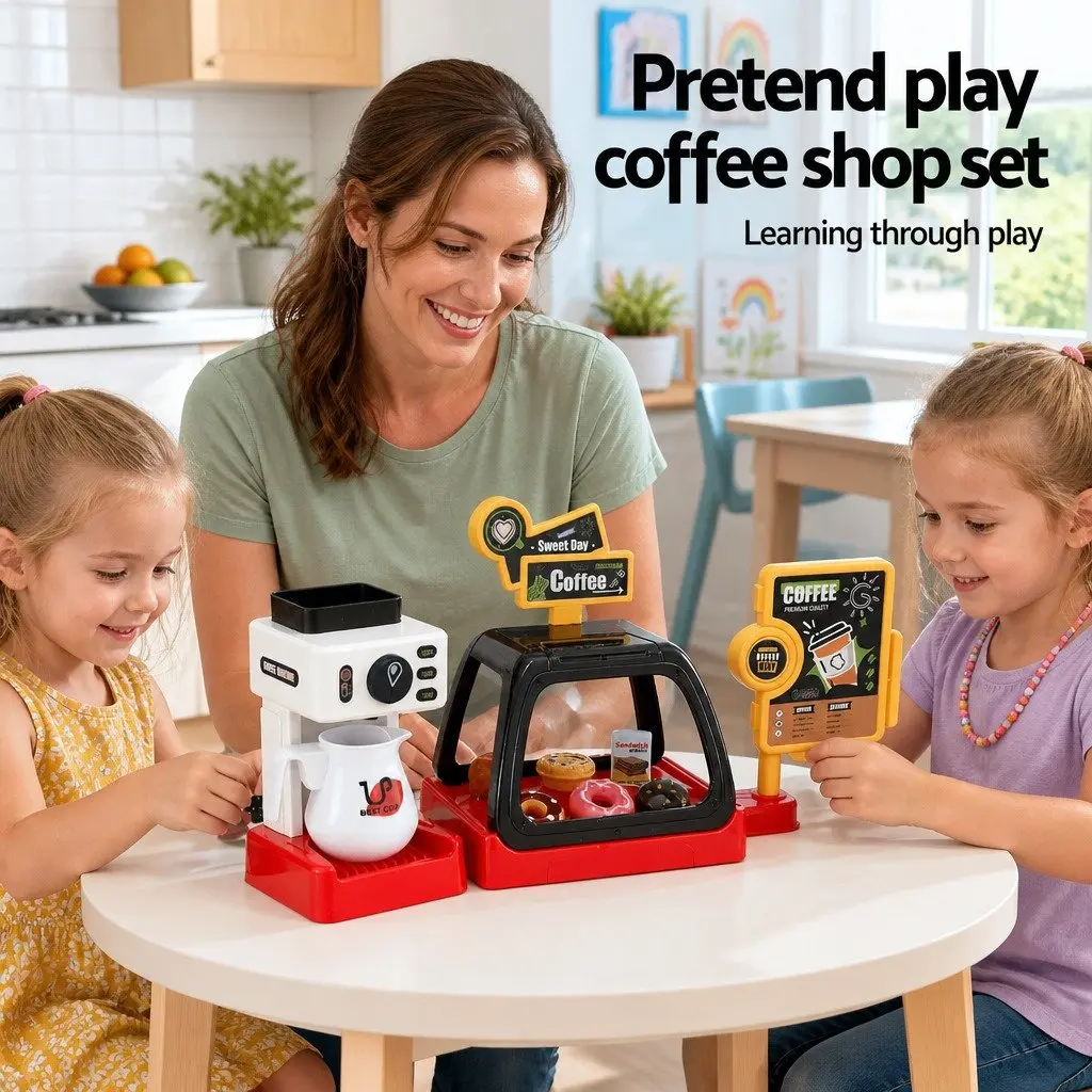 Kids Pretend Play Coffee Shop Set Plastic 44 x 13 x 20 cm Multicolour