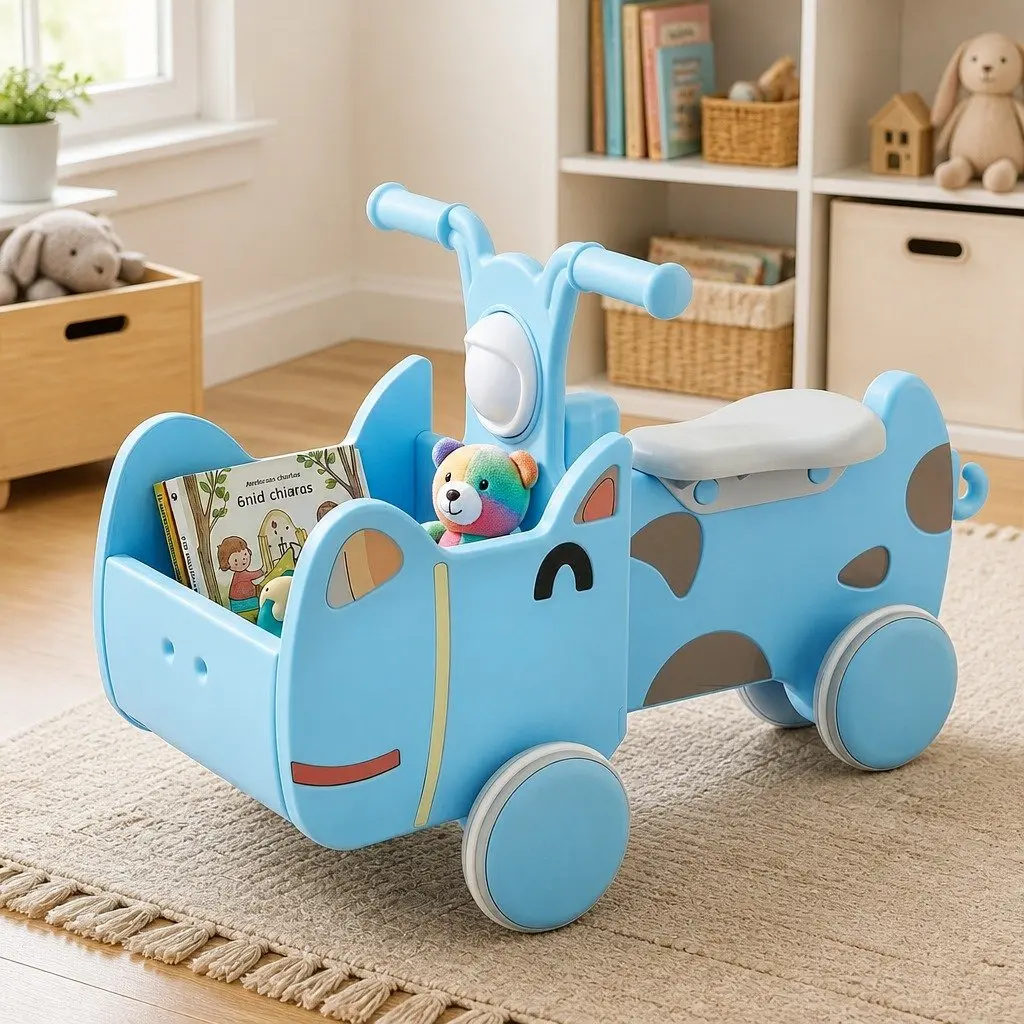 Kids Ride On Push Car Toy Foot-to-Floor Vehicle Blue with Storage for Toddlers