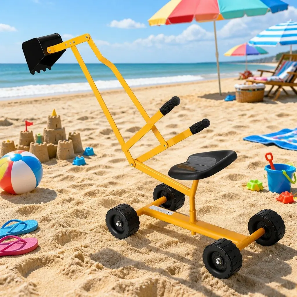 Kids Ride On Digger Excavation Toy Metal Plastic 58cm Yellow