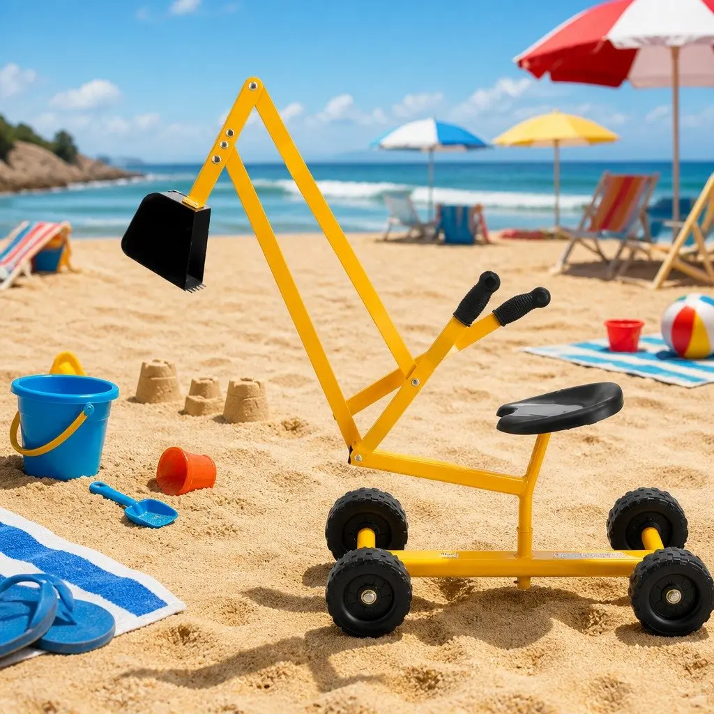 Kids Ride On Digger Excavation Toy Metal Plastic 58cm Yellow