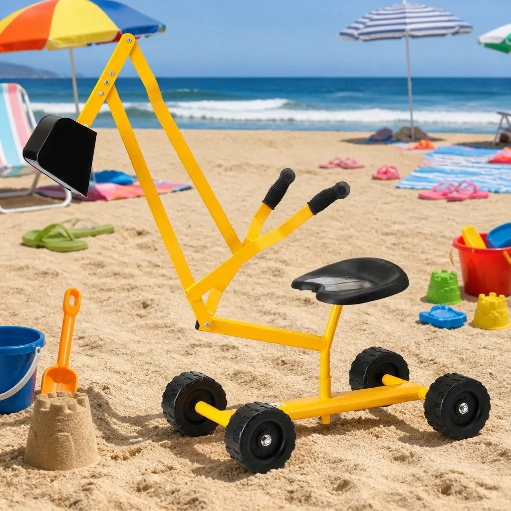 Kids Ride On Digger Excavation Toy Metal Plastic 58cm Yellow