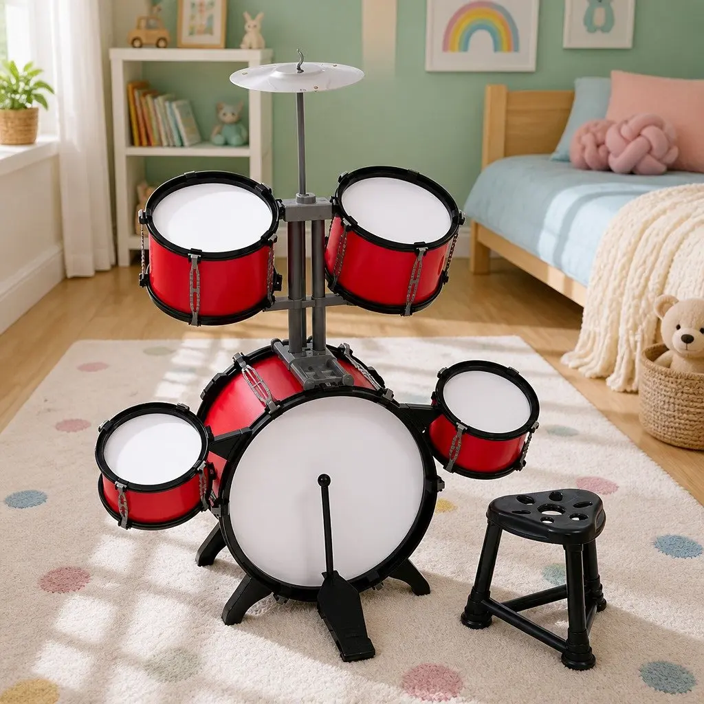Kids Drum Set 7 Piece Plastic PVC Red 60cm x 45cm x 80cm