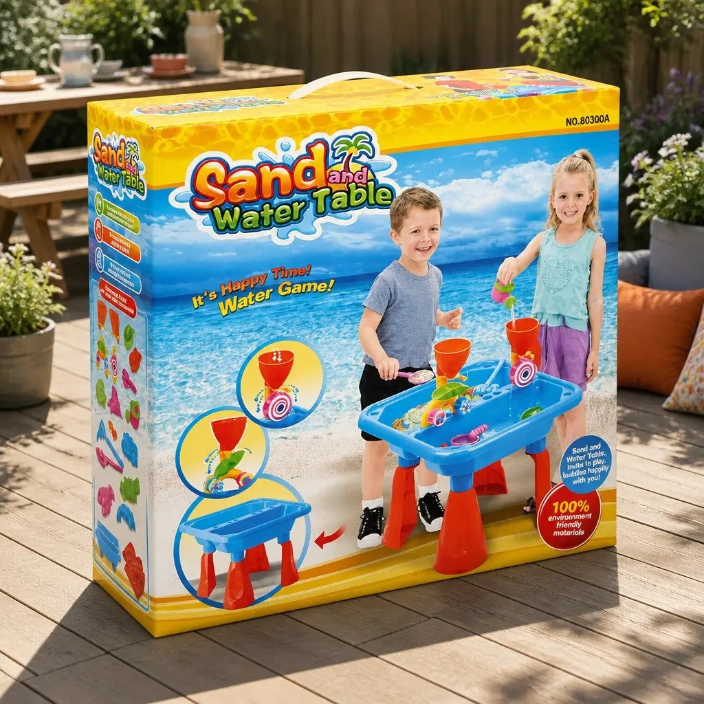 Kids Sand and Water Table Outdoor Play Set Non-toxic Plastic 48 x 48 x 36cm Multi-Coloured