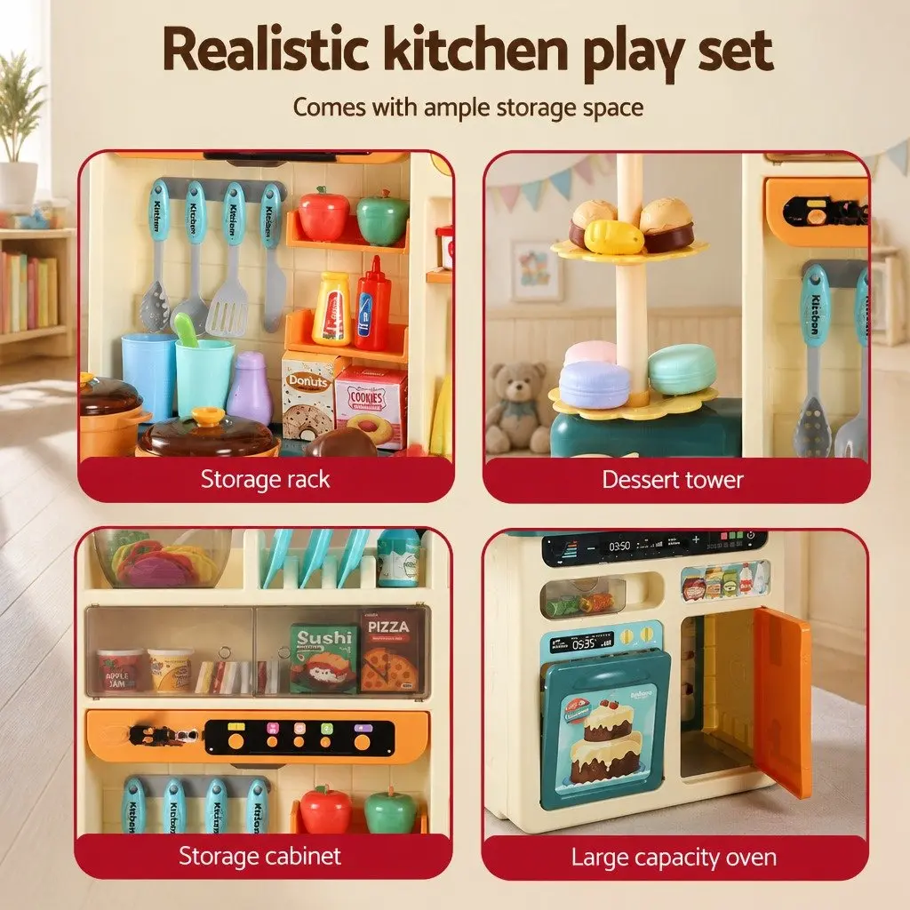 Kids Pretend Play Kitchen Set Plastic 69.5 x 27.5 x 92.5 cm Multicoloured 73 Piece