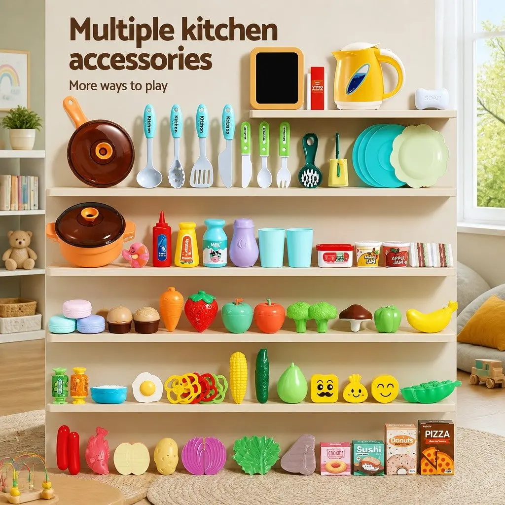 Kids Pretend Play Kitchen Set Plastic 69.5 x 27.5 x 92.5 cm Multicoloured 73 Piece