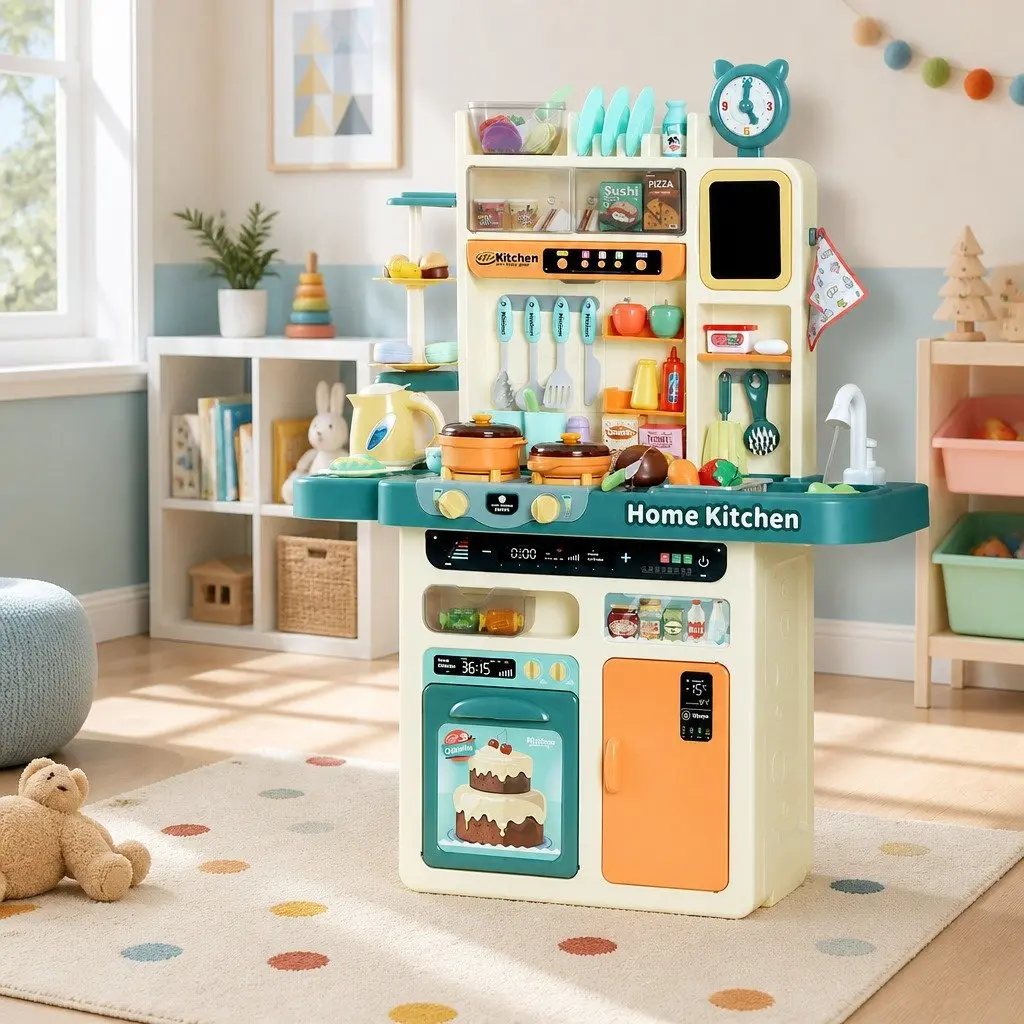 Kids Pretend Play Kitchen Set Plastic 69.5 x 27.5 x 92.5 cm Multicoloured 73 Piece