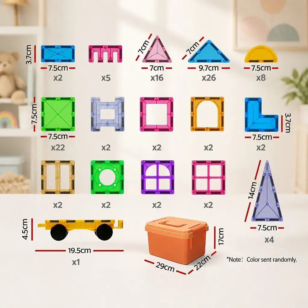 Magnetic Tiles Building Blocks ABS Plastic 100 Piece Kids Educational Construction Toys STEM Red Yellow Green
