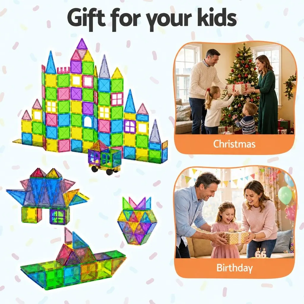 Magnetic Tiles Building Blocks ABS Plastic 100 Piece Kids Educational Construction Toys STEM Red Yellow Green