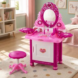 Interactive Kids Makeup Vanity Set with Stool and Accessories