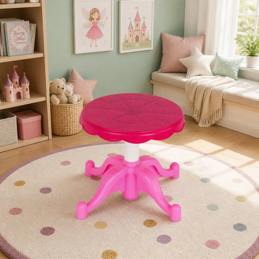 Kids Pretend Play Makeup Dressing Table Set Plastic Pink with Stool Accessories