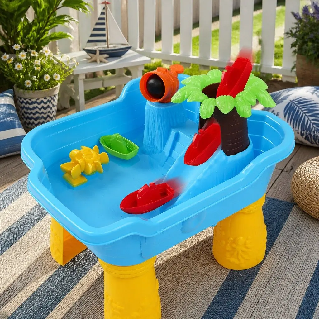 Sand Water Table Outdoor Pirate Ship Play Set Multi-coloured 60 x 38 x 28-58 cm