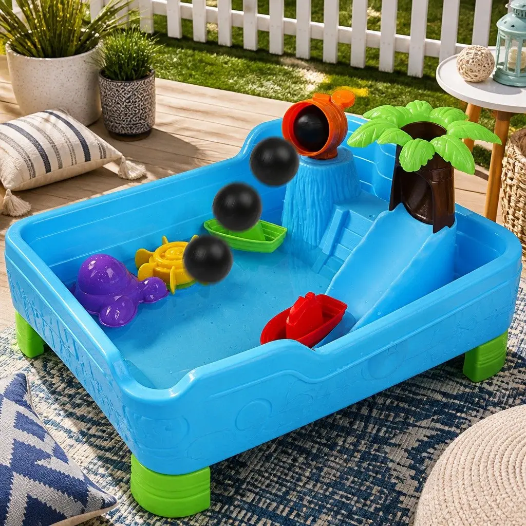 Sand Water Table Outdoor Pirate Ship Play Set Multi-coloured 60 x 38 x 28-58 cm