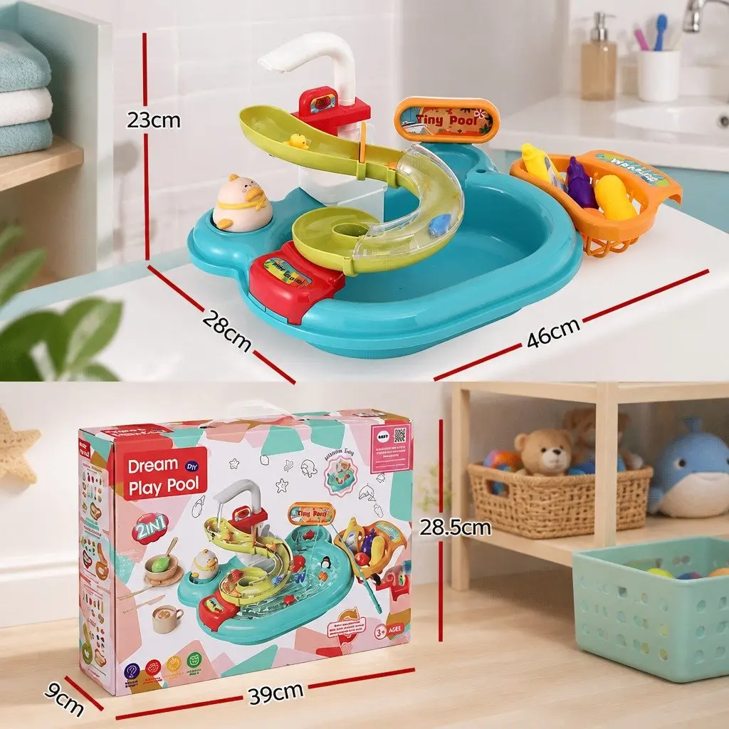Kids Pretend Play Kitchen Sink Set Multifunctional Plastic 46 x 28 x 23 cm Multicolour