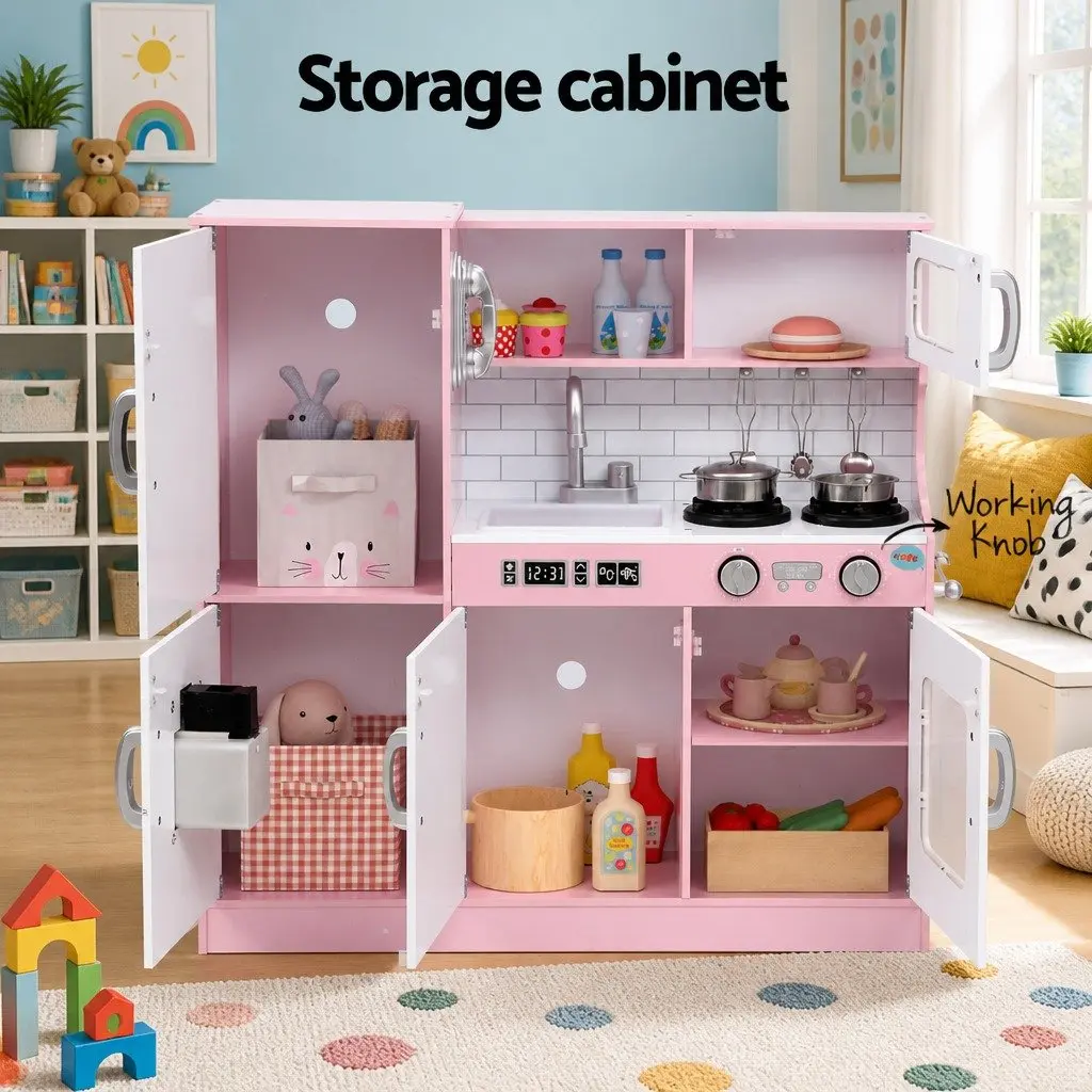 Wooden Kitchen Play Set 80CM Pink
