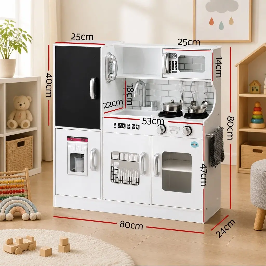 Kids Wooden Kitchen Play Set Pretend Cooking Toys Oven Accessories White 80CM
