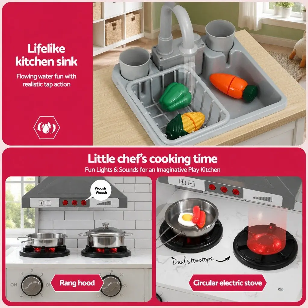 Kids Wooden Kitchen Playset 2-Piece Modular Toy Pink 100CM