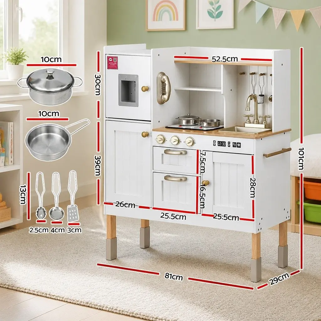 Wooden Kitchen Play Set MDF and Solid Wood 81cm x 29cm x 101cm White and Gold