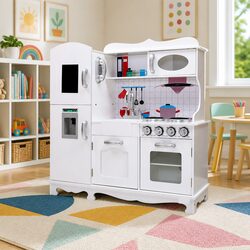 Wooden Kids Kitchen Play Set Pretend Cooking Toys Storage White Playset