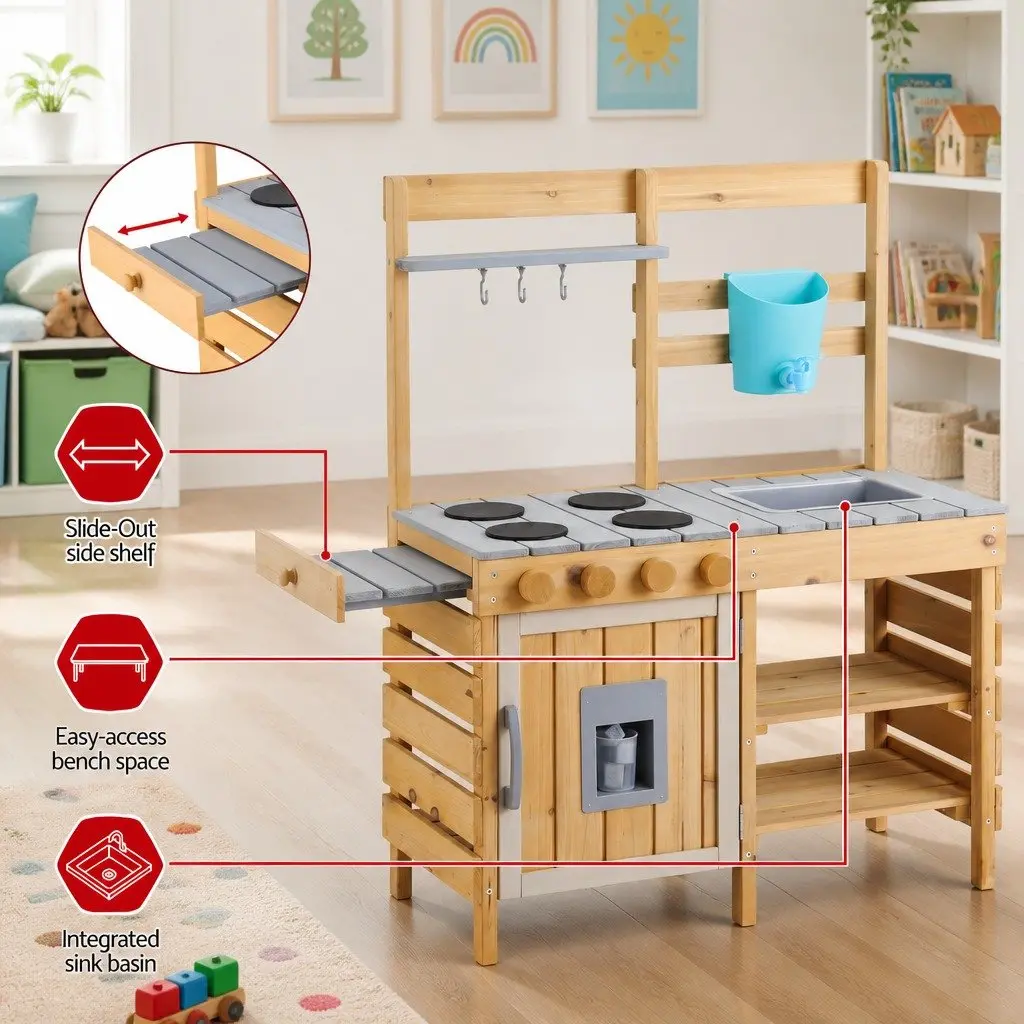 Kids Wooden Kitchen Playset for Imaginative Home Play