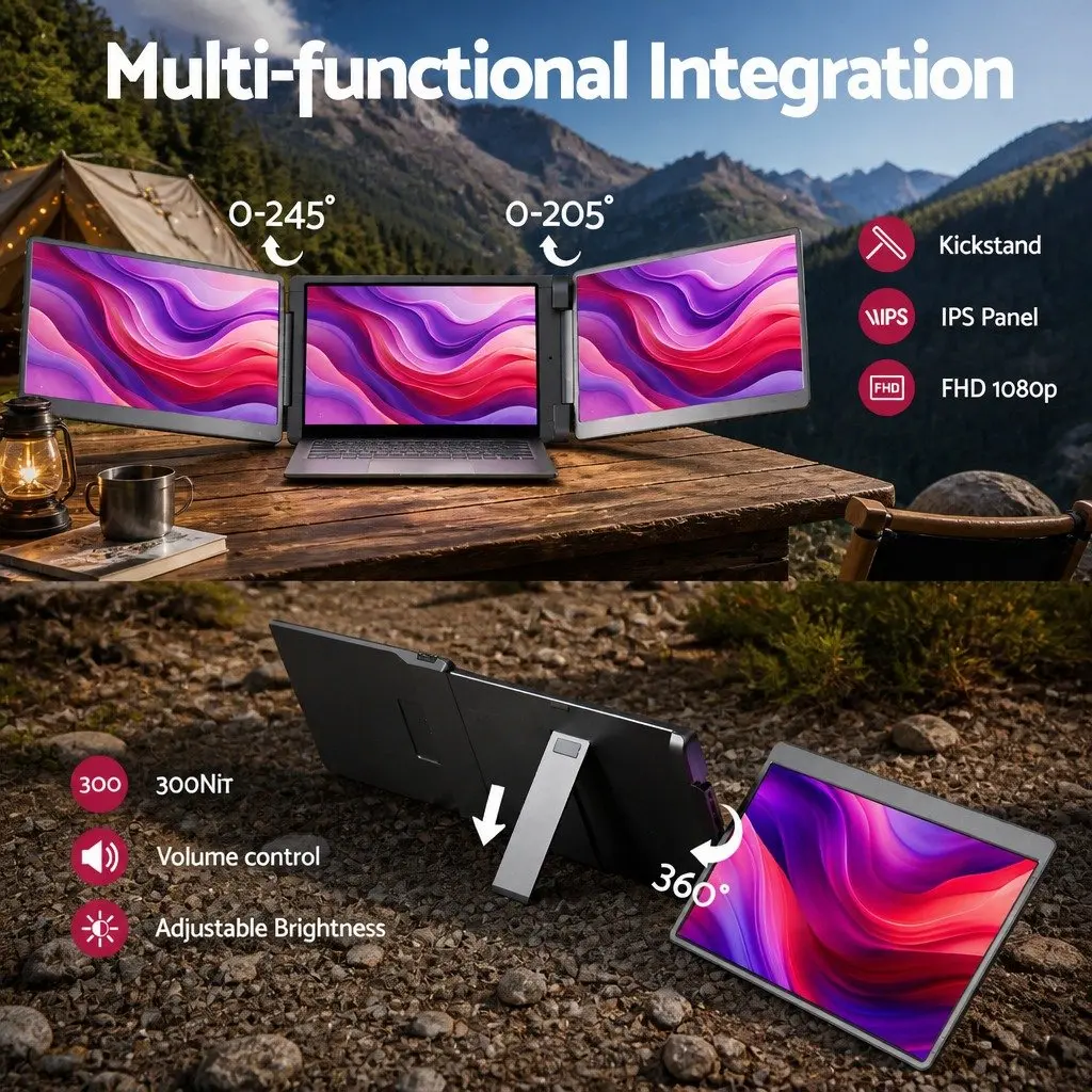 15.6 Inch Portable Monitor Dual Screen Laptop Extender USB-C HDMI Display