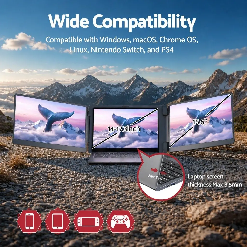 15.6 Inch Portable Monitor Dual Screen Laptop Extender USB-C HDMI Display