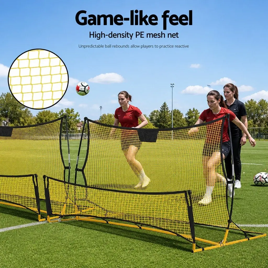 Portable Soccer Rebounder Net Yellow High Density PE Mesh 2.1m Sturdy Powder Coated Steel Frame Suitable for Football Training